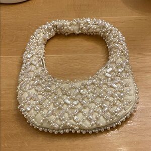 Zara Cream Pearl-Embellished Clutch